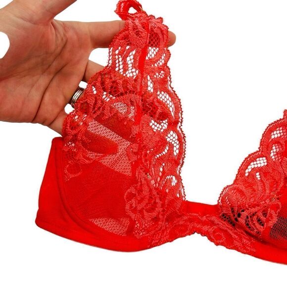 Natori Feathers Sheer Lace Bra 739023 bright red size 32 B/C - Picture 4 of 7